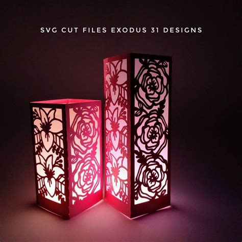 Set 2 Svg Files Lantern Template Cricut Flowers Roses Tulip Lotus