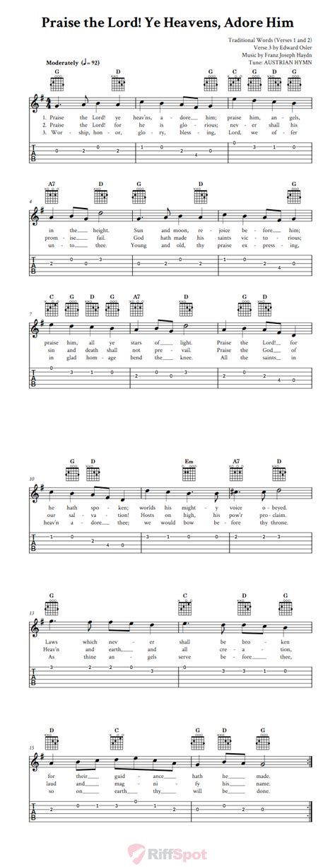 Praise the Lord! Ye Heavens, Adore Him - Easy Guitar Sheet Music and ...