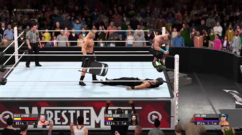 WWE 2k16 Triple Threat Match Lesnar Vs Reigns Vs Cena Strange