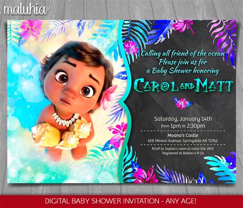 Moana Baby Shower Invitation Disney Baby Moana Invite Etsy