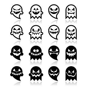 Halloween Scary Ghost Vector Black Icons Set Cartoon Mouth Grave Vector