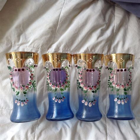 4 Antique Czech Bohemian Tumblers Glass Over 100 Years Old Ebay Bohemian Glass Bohemian