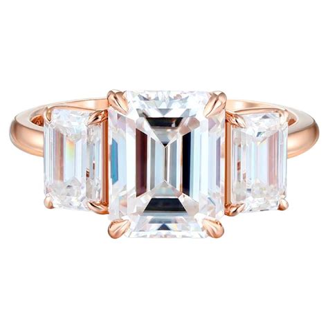 Customizable Emerald Cut Moissanite Three Stone Engagement 14k Gold