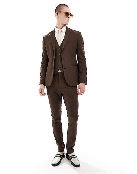 Asos Design Skinny Chocolate Brown Suit Asos