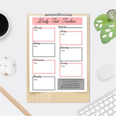 Daily Text Tracker Printable JW Planner Pioneer Schedule - Etsy