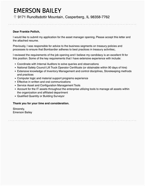 Asset Manager Cover Letter Velvet Jobs