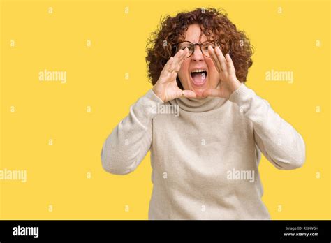 Beautiful Middle Ager Senior Woman Wearing Turtleneck Sweater And