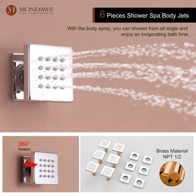 Mondawe Herathena 3 Functions Wall Mounted Luxury Shower System With 6