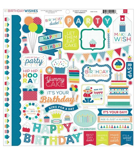 Echo Park Paper Company Birthday Wishes Boy Element Cardstock Stickers ...