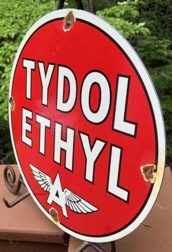 Vintage Flying A Tydol Ethyl Gasoline Porcelain Oil Gas Pump Plate