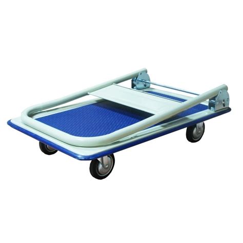 Chariot professionnel poignée pliable 150 kg plateau bleu