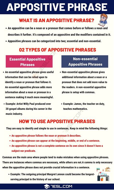 Appositive Phrase Definition Types And Examples • 7esl English