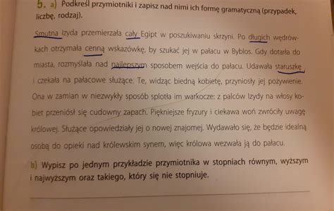 5 a Podkreśl przymiotniki i zapisz nad nimi ich formę gramatyczną