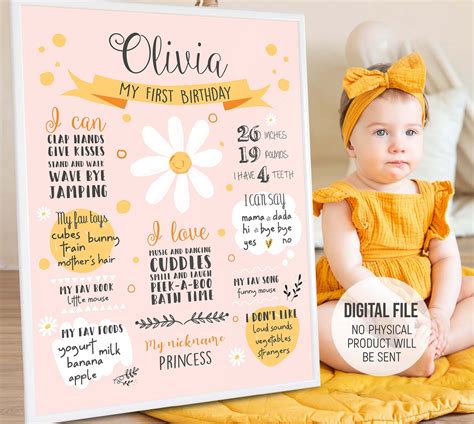 First Birthday Daisy Milestone Board 1st Birthday Poster Etsy