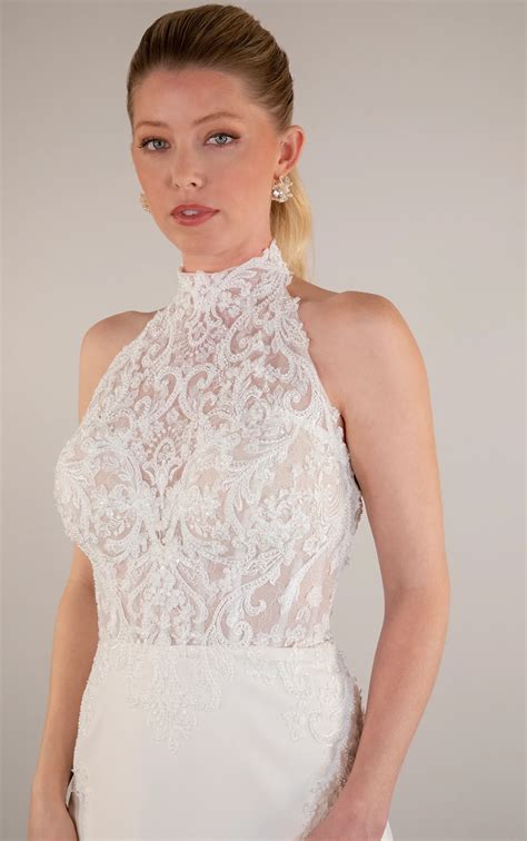 Glamorous Lace Halter Neck Fit And Flare Wedding Dress