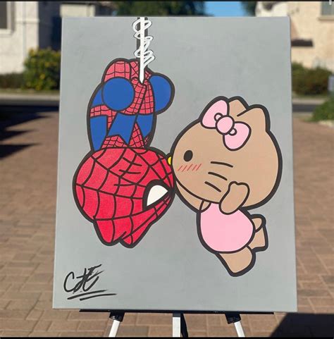 Hello kitty and Spider-Man 🫶painting in 2023 | Mini canvas art, Canvas ...