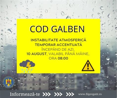 Mehedinți COD GALBEN de instabilitate atmosferică temporar accentuată