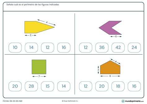 Ficha de cálculo de perímetros que debes de hallar de estas cuatro