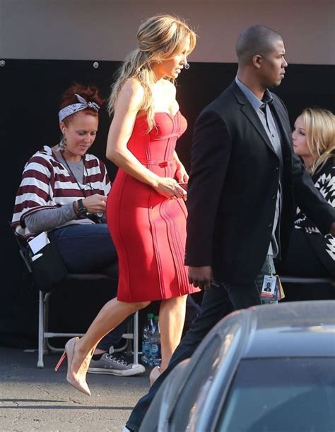 Jennifer Lopez In Red Dress Arriving At The American Idol Set In