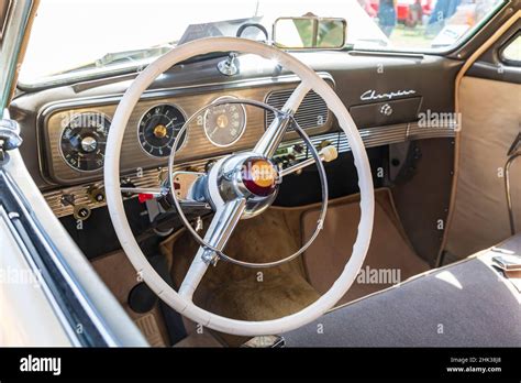 Marble Falls, Texas, USA. Interior of a Studebaker Champion at a car ...