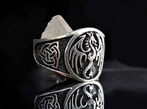 Drachen Ring 925 Silber Mit Keltischen Knoten Triquetra Siegelring