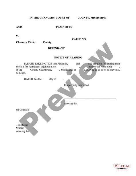 Notice Of Hearing Form US Legal Forms