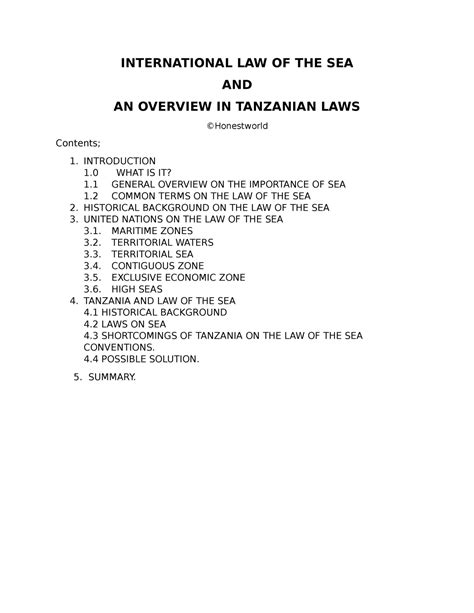 Law Of The Sea Summary Notes International Law Of The Sea And An