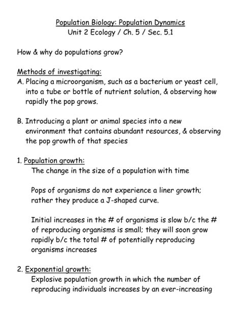 Population Biology Population Dynamics