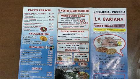 Menu At La Bariana Garbagnate Milanese