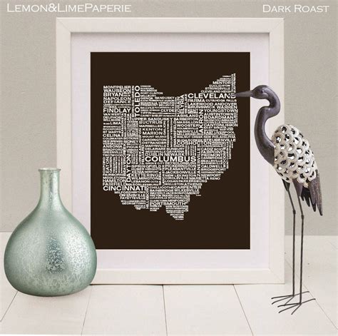 Ohio Typography Map Print Ohio Art Print Ohio Wall Art Ohio