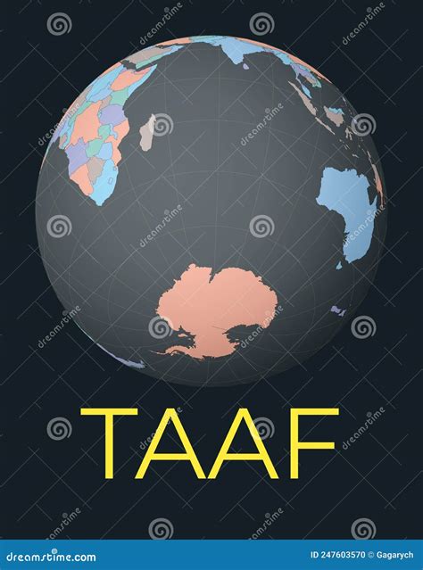 Taaf On Dark Globe With Yellow World Map Vector Illustration