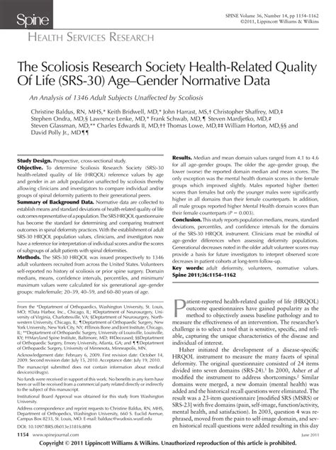 Pdf The Scoliosis Research Society Health Related Quality Of Life