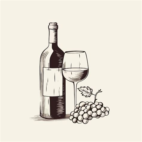 Clipart de garrafa de vinho e taça de vinho Vetor Premium