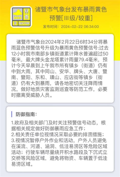 诸暨人注意！连发三个黄色预警！暴雨、冻雨