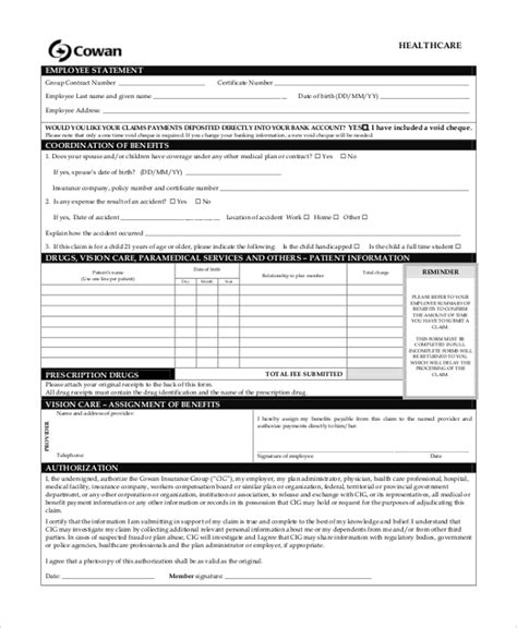 Free Health Insurance Form Samples Pdf Ms Word Google Docs