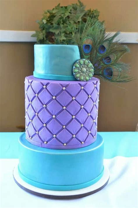 Turquesa Artisan Cake Company Peacock Wedding Cake Square Wedding