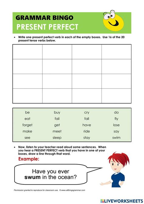 Bingo Present Perfect Worksheet Live Worksheets