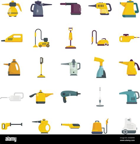 Steam Cleaner Icons Set Flat Vector Isolated Stock Vector Image Art