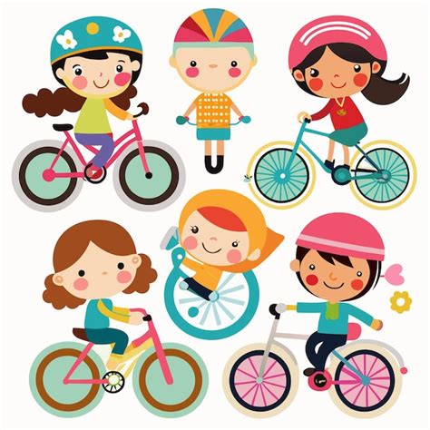 Six Happy Kids Riding Different Bikes And Having Fun Premium Ai