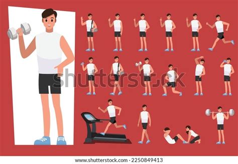 Fitness Exercise Vector Cartoon Character Set Stock Vector (Royalty ...