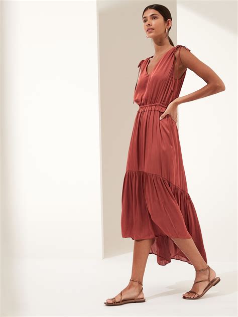 Petite Satin Ruched Maxi Dress Banana Republic