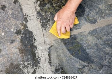 Man Washing Fresh Mortar Joints Sponge Stock Photo 724816417 Shutterstock