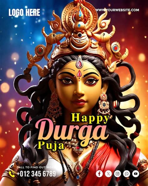 Happy Durga Puja Social Media Banner And Poster Template Premium AI