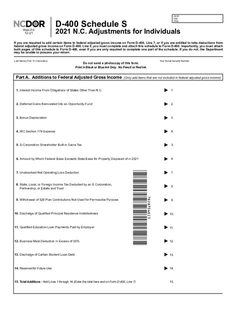 2021 Form Nc D 400 Schedule S Fill Online Printable Fillable Blank