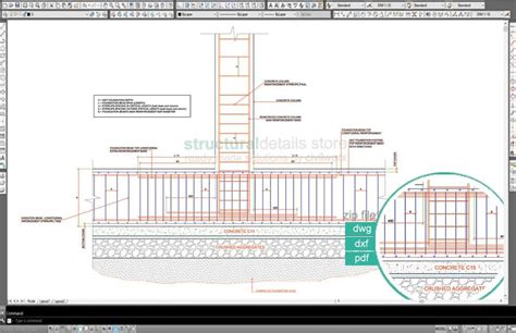 Mat Spread Foundation Cross Section Detail Concrete Column Mat Foundation Reinforced Concrete