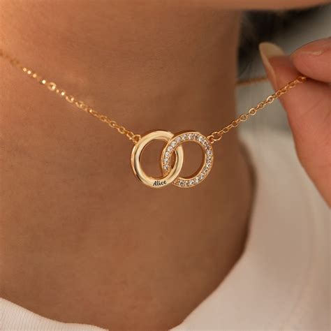 Diamond Interlocking Circle Necklacegold Double Circle Etsy