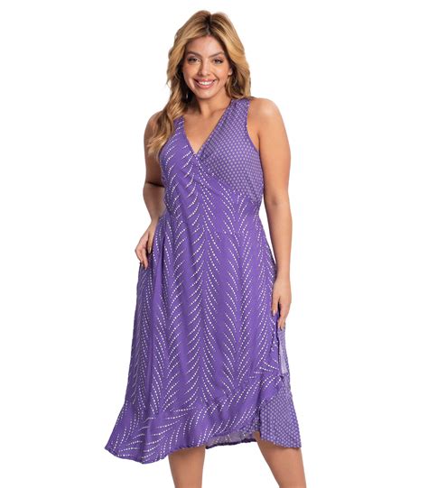 Vestido Midi Plus Size Decote V Secret Glam Roxo Moda Feminina E