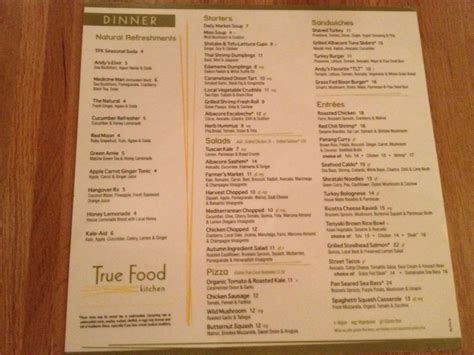 Menu at True Food Kitchen resturant restaurant, Phoenix