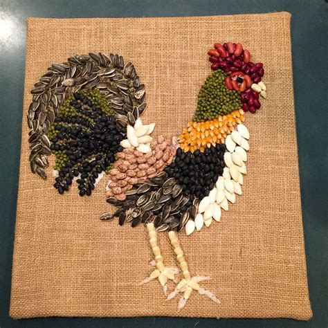 My Bean And Seed Art Rooster Seed Art For Kids Seed Art Rooster Craft