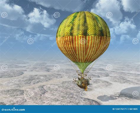 Fantasy Hot Air Balloon Over A Landscape Stock Illustration Illustration Of Airship Clouds